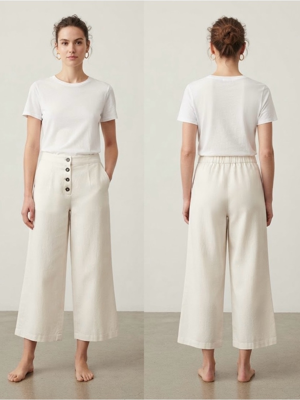 Gilli Cream Wide-Leg Button Front Crop Pants